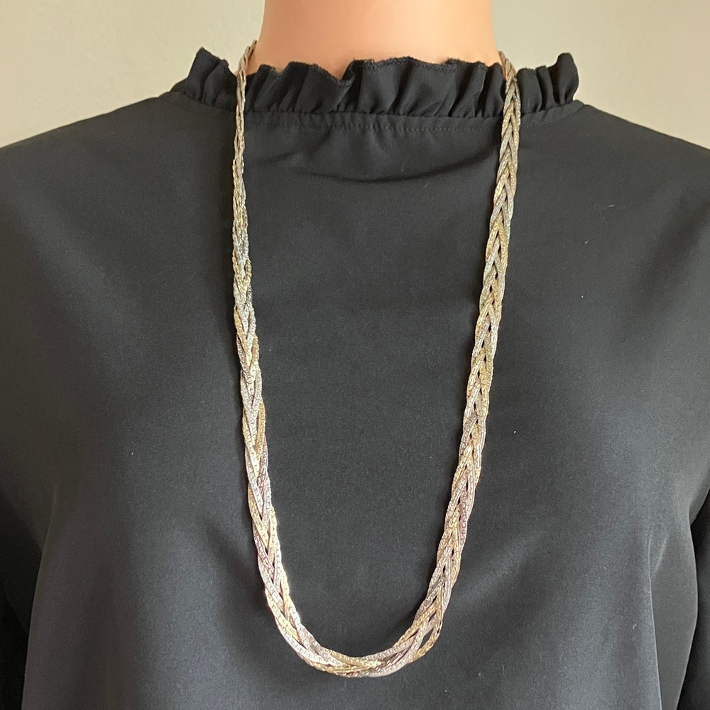 Chic Tri-colored Gold Silver and Bronze Braided‎ Chain Necklace